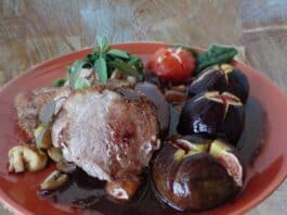 Caramelized duck breast with grilled figs
